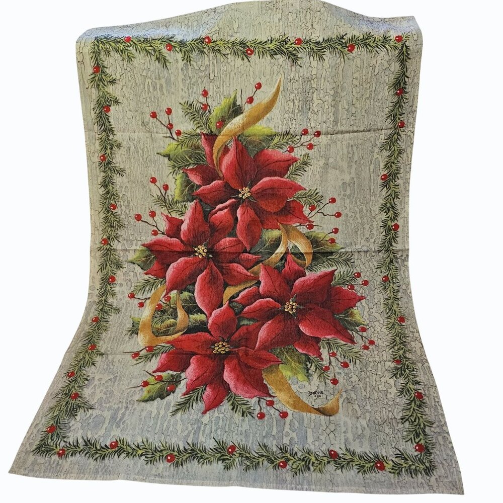 Decorative Winter Holiday Christmas Poinsettia Yard / Garden Flag 39" x 28" EUC
